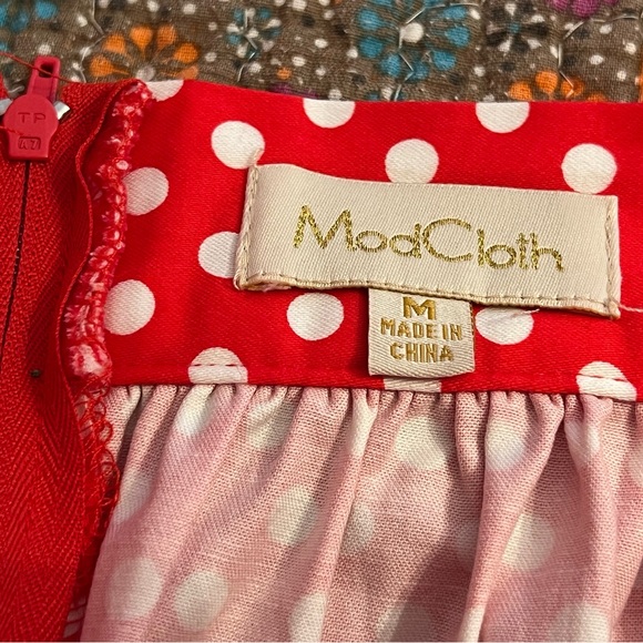 Modcloth Vibrant Red Polka Dot A-Line Skirt - Picture 3 of 3